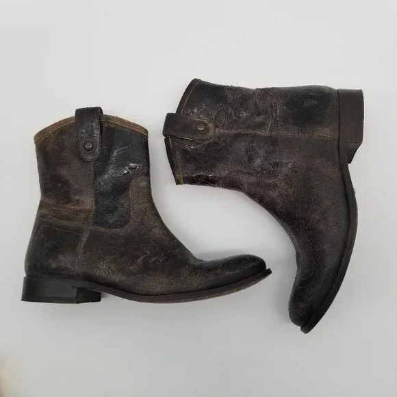 FRYE | Melissa Button Ankle Booties w/ Crackle Leather - 11B - Picture 6 of 13